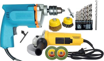 Mass Pro 10mm Drill 350w With Angle Grinder With Multi Tasking Attachments Power & Hand Tool Kit