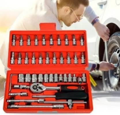 HK CREATION 46Pcs Socket Ratchet Wrench Set, 1/4 Inch Drive Metic Socket Driver Bits Set Hand Tool Kit