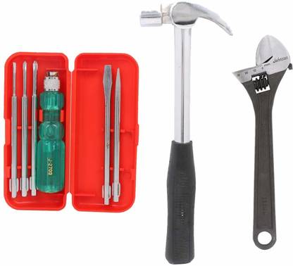 Spartan Set of 7 | Adjustable Wrench(200mm) | Claw Hammer Steel Shaft | Screwdriver Hand Tool Kit