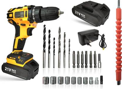 XDLB 21V Cordless Drill with Reversible Switch Multi Torque Clutch Keyless Chuck Power & Hand Tool Kit