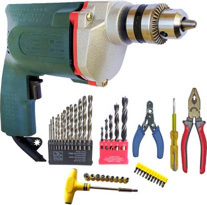 Inditrust New Electric Drill machine 13pc Hss 5pc Wood Plier Tester Wire cutter Socket set Power & Hand Tool Kit