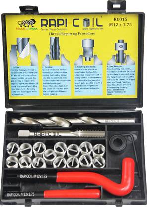 Rapi-Coil RAPI-COIL M12 X 1.75 Thread Repair Kit Stainless Steel Helicoil Insert Hand Tool Kit