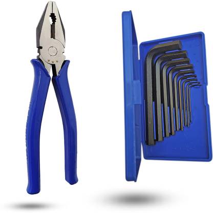 Inditrust Multi size 9pc Hex allen key Box set and Plier BLUE 8inch Hand Tool Kit