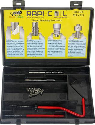 Rapi-Coil RC004 M3 X 0.5 Thread Repair Kit with Stainless Steel Helicoil Insert Hand Tool Kit