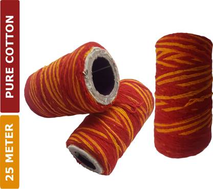 Dirghaanshi Cotton Maangalik Mouli,Rakhi,Kalawa,Wrist Thread.Raksha Sutra (25 Meter Length) Prayer Kit