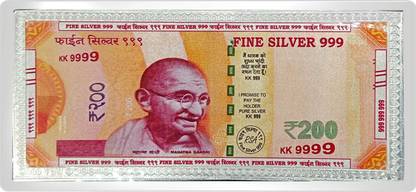 MAA SILVER Fine Silver Currency Note of Rs 200 with 999 Purity Silver Jewellery