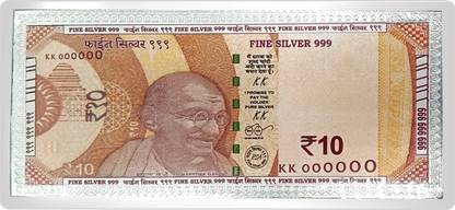 MAA SILVER Fine Silver Currency Note of Rs 10 with 999 Purity Silver Jewellery