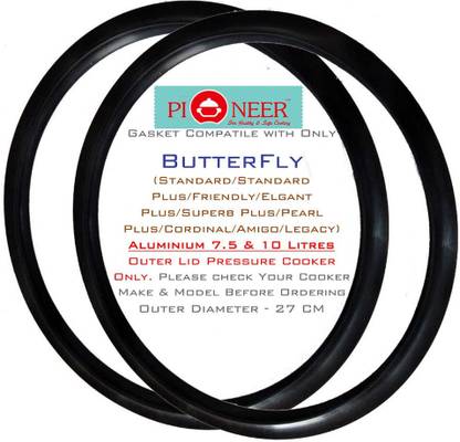 Pioneer Rubber | Nitrile | Seal | Ring | Belt Black Gasket Compatible For ButterFlyAluminium Standard | Standard Plus | Friendly | Elegant Plus | Superb Plus | Pearl Plus | Cordial | Amigo | Legacy | 7.5 & 10 Litres Outer Lid Pressure Cooker (Pack of 2) 245 mm Pressure Cooker Gasket