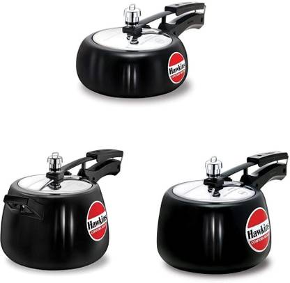 Hawkins Contura Hard Anodised Aluminium Pressure Cooker, 2L + 3L + 4L Combo 2 L, 3 L, 4 L Inner Lid Pressure Cooker
