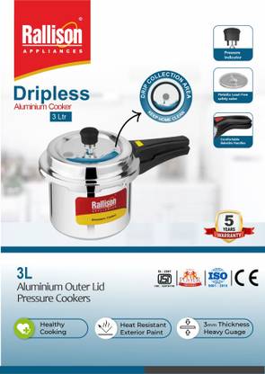 Rallison Appliances Dripless Non IB 3 L Outer Lid Pressure Cooker