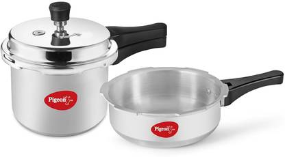 Pigeon Mini Combo Pack With Common Lid 2 L, 3 L Outer Lid Induction Bottom Pressure Cooker & Pressure Pan