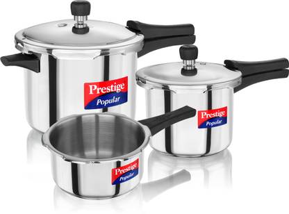 Prestige Popular Combination Pack 5 L, 3 L, 2 L Outer Lid Induction Bottom Pressure Cooker