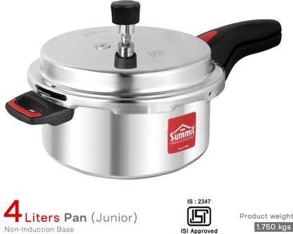 SUMMIT Junior Pan | Non-Induction Bottom | 4 L Outer Lid Pressure Cooker & Pressure Pan