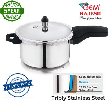 GEM RAJESH Triply PRISM Pressure Cooker Stainless Steel 1.5 L Outer Lid Induction Bottom Pressure Cooker