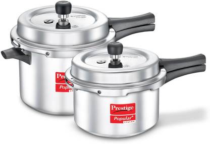 Prestige Popular + Svachh Kitchen Starter Combi Pack 5 L, 3 L Outer Lid Induction Bottom Pressure Cooker