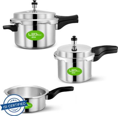 Leo Natura Eco + Outer Lid Combo Cooker Pack 2 L, 3 L, 5 L Outer Lid Induction Bottom Pressure Cooker