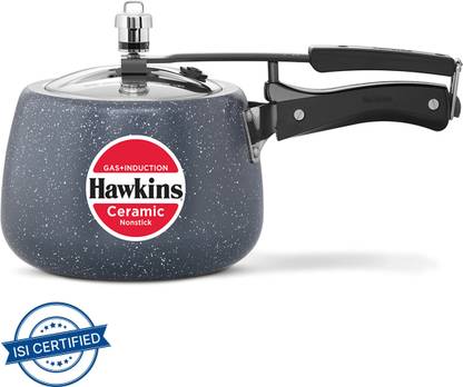 Hawkins Ceramic Nonstick, Granite Contura shaped (ICC30) 3 L Inner Lid Induction Bottom Pressure Cooker