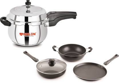 NIRLON Induction Base Stainless Steel Outer Lid Pressure Cooker and Induction Gift Set 5 L Outer Lid Induction Bottom Pressure Cooker