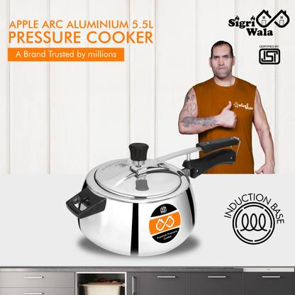 Sigri-wala Apple Arc Aluminium Induction base Inner Lid 5.5 Ltr 5.5 L Inner Lid Induction Bottom Pressure Cooker