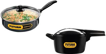 Hawkins Hawk Futura Hard Anodised Pressure Cooker(FP50) 5L & 3.25L (NCP325G)Curry Pan, 5 L, 3.25 L Inner Lid Pressure Cooker