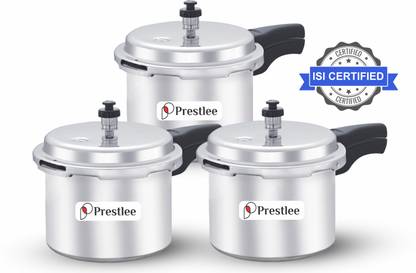Prestlee DELUXE 3, 3, 3 Liter Aluminium Outerlid Pressure Cooker Combo 3 L, 3 L, 3 L Outer Lid Pressure Cooker