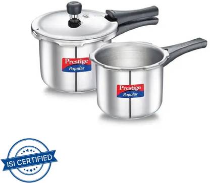 Prestige Popular Combination Pack 5 L, 3 L Outer Lid Induction Bottom Pressure Cooker & Pressure Pan