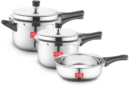 Classic Essentials Prochef Outer Lid Set of 3 Combo, 5 L, 3 L, 2 L Outer Lid Induction Bottom Pressure Cooker & Pressure Pan