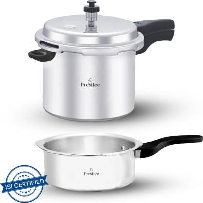 Prestlee Aluminium 3Ltr + 5Ltr Pressure Pan Cooker Combo, 5 Year Warranty, ISI CERTIFIED, 5 L, 3 L Pressure Cooker & Pressure Pan  (Aluminium)