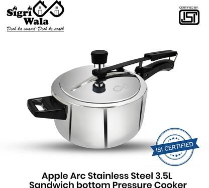 Sigri-wala Apple Arc Stainless Steel Sandwich Bottom Induction base 3.5 L Inner Lid Induction Bottom Pressure Cooker