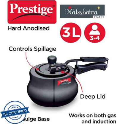 Prestige 10760 Nakshatra svachh handi HA 3 L Inner Lid Induction Bottom Pressure Cooker