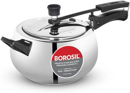 BOROSIL Pronto Stainless Steel 5L Pressure Cooker 5 L Outer Lid Induction Bottom Pressure Cooker
