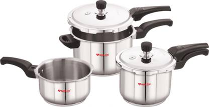 NIRLON Flat LID Stainless Steel 2+3+5Ltr with 2 Outer Lid Pressure Cooker 2 L, 3 L, 5 L Outer Lid Induction Bottom Pressure Cooker