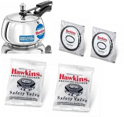 Hawkins SS Contura Pressure Cooker 2L(SSC20),Two Gasket(2-3L),Two Safety Valve, 2 L Inner Lid Induction Bottom Pressure Cooker