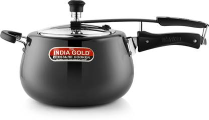 India Gold Hard Anodized Induction Base Aluminium with Stainless Steel Inner Lid 5.5 L Inner Lid Induction Bottom Pressure Cooker