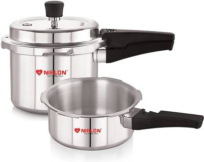 NIRLON Combo Induction Base Outer Lid Aluminium Pressure Cooker, 2+3 Ltr with Comon Lid 2 L, 3 L Outer Lid Induction Bottom Pressure Cooker