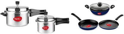 Pigeon Pressure Cooker - Non Stick Set Combo 3 L, 5 L Outer Lid Pressure Cooker