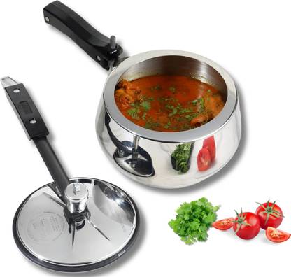 VINOD 18/8 Stainless Steel Sandwich Bottom Handi Shape Inner Lid Europa 3 L Inner Lid Induction Bottom Pressure Cooker