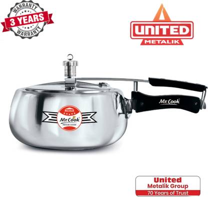 Mr.Cook By United Metalik Stainless Steel Matka Design Litre 3 L Inner Lid Induction Bottom Pressure Cooker