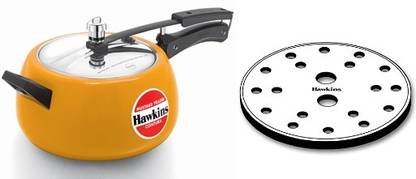 Hawkins Ceramic-Coated Contura Cooker (MUSTARD YELLOW) With SS Grid 17cms 5 L Inner Lid Pressure Cooker