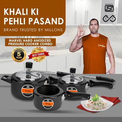 SigriWala Pressure Cooker 2,3 & 5 Ltr Hard Anodized Combo 3 L, 5 L, 2 L Inner Lid Pressure Cooker