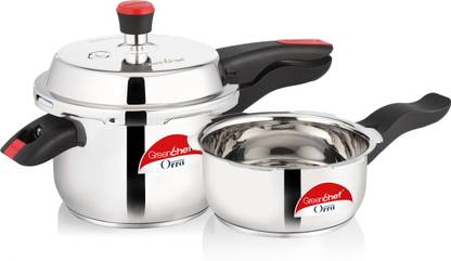 Greenchef Orra Combo 3 L, 2 L Outer Lid Induction Bottom Pressure Cooker & Pressure Pan