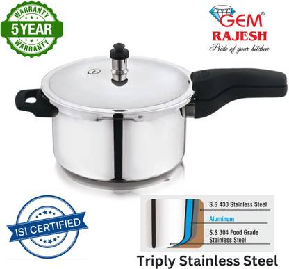 GEM RAJESH Triply PRISM Pressure Cooker Stainless Steel 5 L Outer Lid Induction Bottom Pressure Cooker