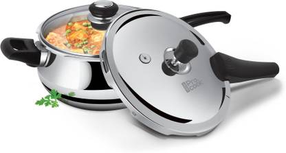 MILTON Pro Cook Triply SS Induction Curve Pressure Cooker with Outer & Glass Lid, 5.5L 5.5 L Outer Lid Induction Bottom Pressure Cooker