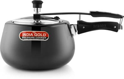 India Gold Hard Anodized Induction Base Aluminium with Stainless Steel Inner Lid 3.5 L Inner Lid Induction Bottom Pressure Cooker