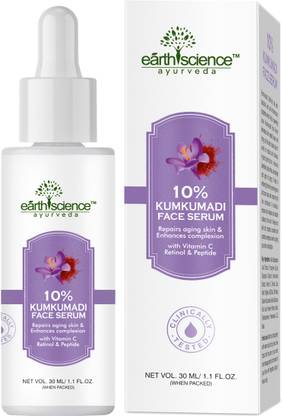 Earth Science Ayurveda 10% Kumkumadi Face Serum with Vitamin C, Retinol & Peptides for Glowing Skin