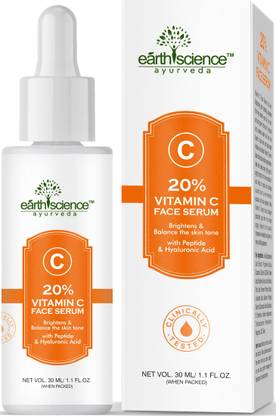 Earth Science Ayurveda 20% Vitamin C Face Serum with Peptide & Hyaluronic Acid for Skin Brightening
