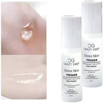Crazy girl Waterproof Glass Skin Base Face Primer For All Type Of Makeup Primer  - 30 ml