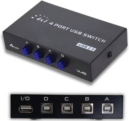 Octec 4x1 4-Port USB 2.0 Switch Hub - USB Sharing Switch for Printers Ethernet Print Server