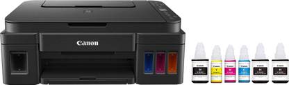Canon PIXMA MegaTank/Ink Efficient G2012 Multi-function Color Ink Tank Printer (Color Page Cost: 0.32 Rs. | Black Page Cost: 0.09 Rs.) with 2 additional Black