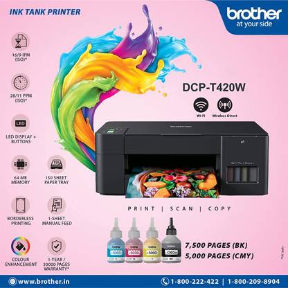 brother DCp t420w Multi-function WiFi Color Ink-Efficient Printer